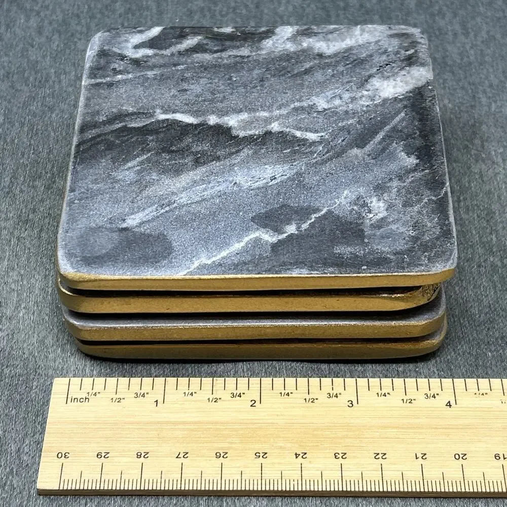 At Home Stone Coasters Set of 4 Made in India Natural Marble White Grey Square